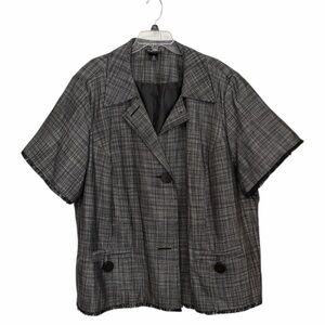 Maggie Barnes short sleeve blazer jacket Black Plaid Pattern Frayed Hem Size 4X